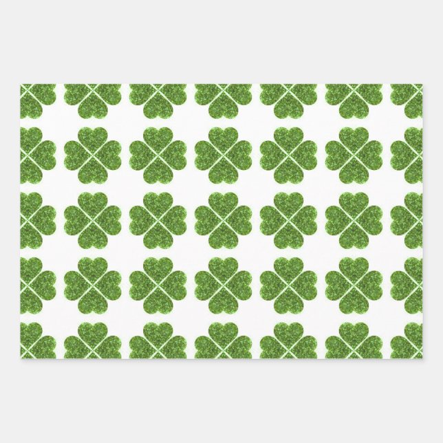 Hoja De Papel De Regalo Día de San Patricio, trébol irlandés que reluce ve (Anverso)