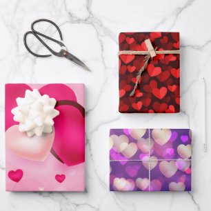 Hoja De Papel De Regalo Día de San Valentín Corazones de Amor Lindos rojos