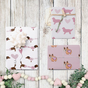 Hoja De Papel De Regalo Día de San Valentín de corazones rosados del Perro
