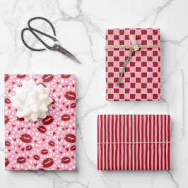 Hoja De Papel De Regalo Día de San Valentín Femenino Rojo Rosa Dibujado a 