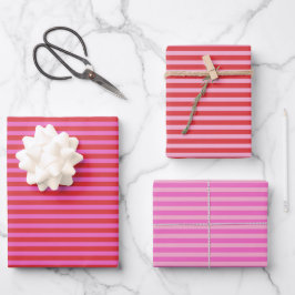 Hoja De Papel De Regalo Día de San Valentín Rayas Rosadas y Rojas Patrón