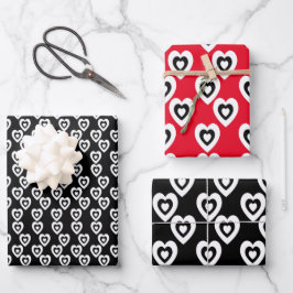 Hoja De Papel De Regalo Día de San Valentín Triple Corazones Patrón Rojo y