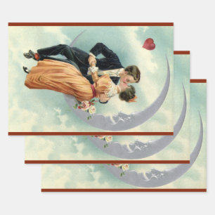 Hoja De Papel De Regalo Día de San Valentín Victoriano Antiguo Beso en la