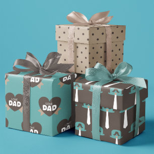 Hoja De Papel De Regalo Día del Padre Marrón y amor Verde azulado Papá se 