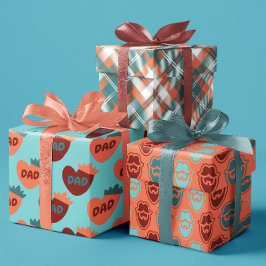 Hoja De Papel De Regalo Día del Padre Verde azulado y Naranja Corazón papá