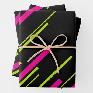 Hoja De Papel De Regalo Diagonarios en verde limón, rosa caliente y negro
