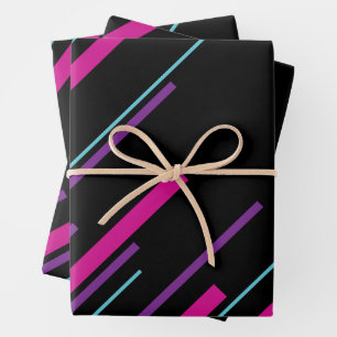 Hoja De Papel De Regalo Diagonarios - rosa, púrpura, azul y negro