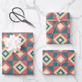 Hoja De Papel De Regalo Diamante Geométrico Melocotón Azul