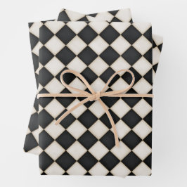 Hoja De Papel De Regalo Diamantes blancos negros y antiguos