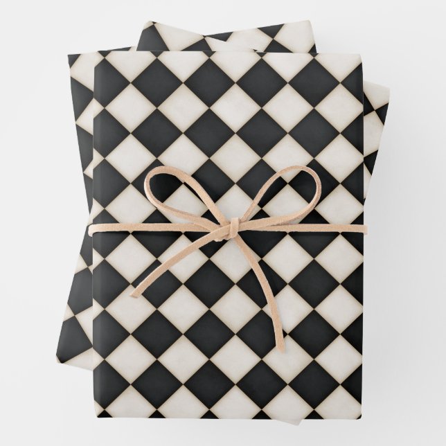 Hoja De Papel De Regalo Diamantes blancos negros y antiguos (In situ)