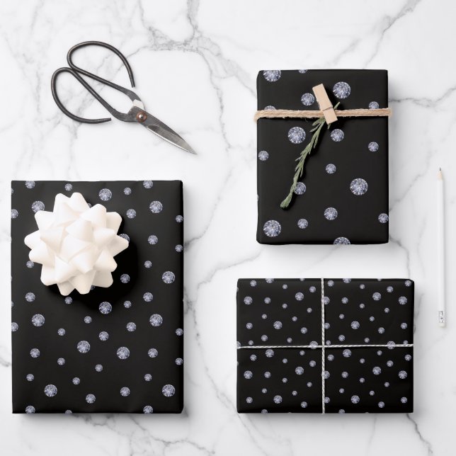 Hoja De Papel De Regalo Diamantes de imitación de negro (Anverso)