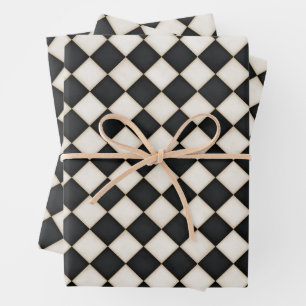 Hoja De Papel De Regalo Diamantes negros y blancos antiguos