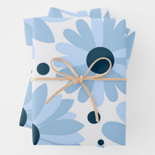 Hoja De Papel De Regalo Diásisis de estilo retro azul y puntos azules oscu