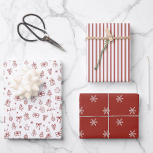 Hoja De Papel De Regalo Dibujo caprichoso a mano rojo