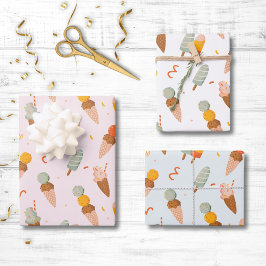 Hoja De Papel De Regalo Dibujo de helado de verano adorable