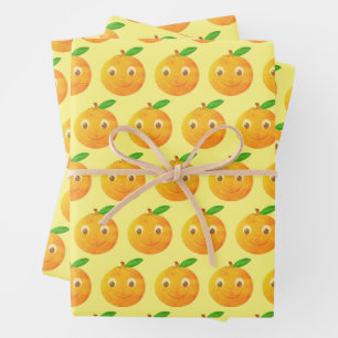 Hoja De Papel De Regalo Dibujo de naranja vintage de dibujos animados lind