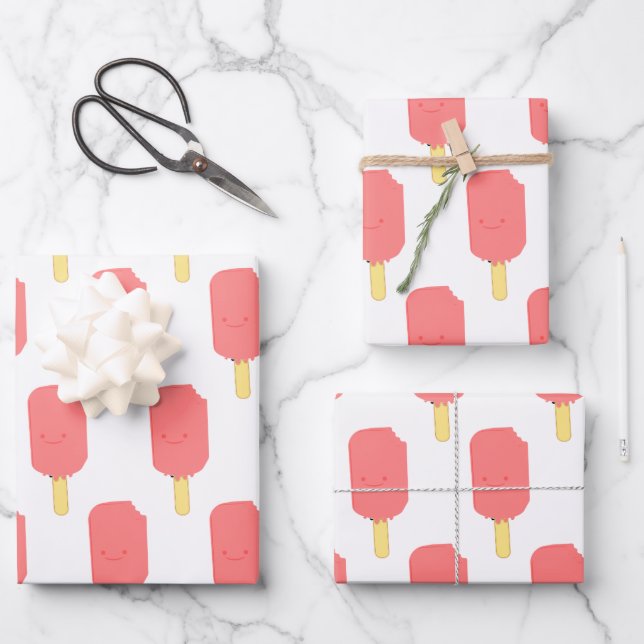 Hoja De Papel De Regalo Dibujo de Personalizado de fresa de popsicle (Anverso)