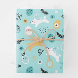 Hoja De Papel De Regalo Dibujo del conejo de Pascua lindo conejos kawaii h