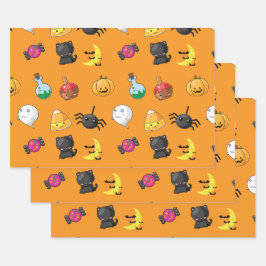 Hoja De Papel De Regalo Dibujo lindo de Halloween con fondo naranja