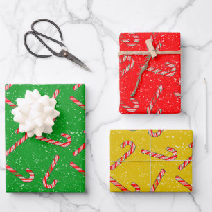 Hoja De Papel De Regalo Dibujos de caña de vintage con caña de caña rojo v