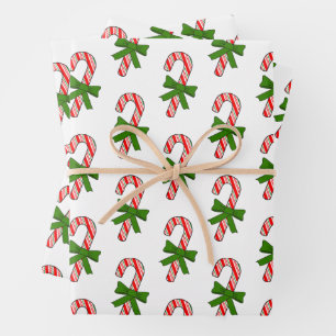 Hoja De Papel De Regalo Dibujos de cintas verdes de bastón de caramelo Nav