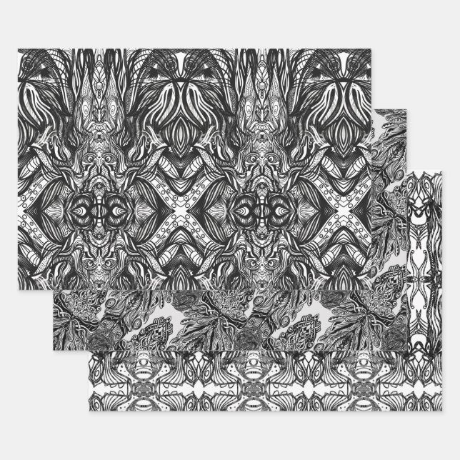 Hoja De Papel De Regalo Dibujos de tinta en blanco y negro (Set)