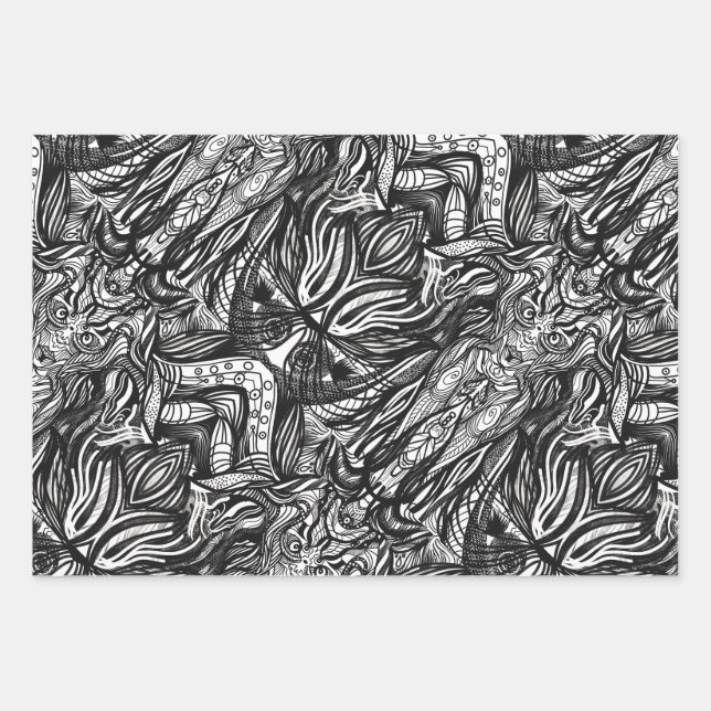 Hoja De Papel De Regalo Dibujos de tinta en blanco y negro (Anverso 3)