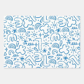 Hoja De Papel De Regalo dibujos divertidos de garabatos, azul marino, azul