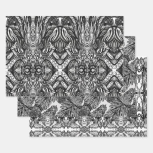 Hoja De Papel De Regalo Dibujos en tinta negra y blanca