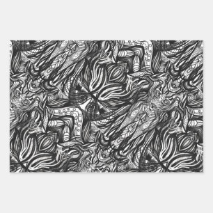 Hoja De Papel De Regalo Dibujos en tinta negra y blanca