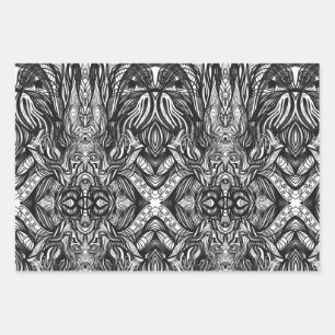 Hoja De Papel De Regalo Dibujos en tinta negra y blanca