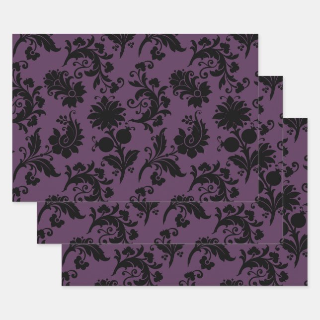 Hoja De Papel De Regalo Dibujos florales abstractos en morado (Set)