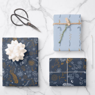 Hoja De Papel De Regalo Dibujos florales en azul
