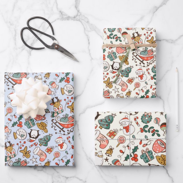 Hoja De Papel De Regalo Dibujos Navideños (Anverso)