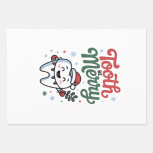Hoja De Papel De Regalo Diente Be Merry Dental Dentist Navidades Xmas