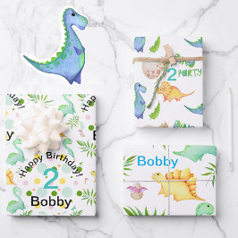 Hoja De Papel De Regalo Dino Fiesta Cute Dinosaurio Nacimiento Niño Nombre