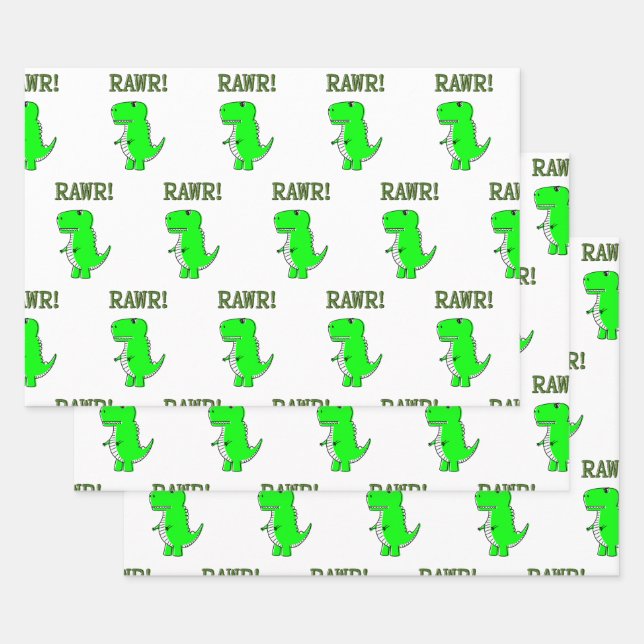 Hoja De Papel De Regalo Dino RAWR de T-Rex lindo y enojado (Set)