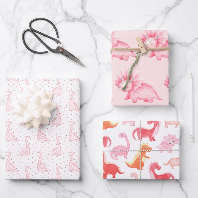 Hoja De Papel De Regalo Dinos rosados (Anverso)