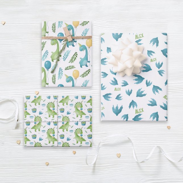 Hoja De Papel De Regalo Dinosar nombre personalizado (Personalized dinosaur gift wrap will thrill your dino lover.)