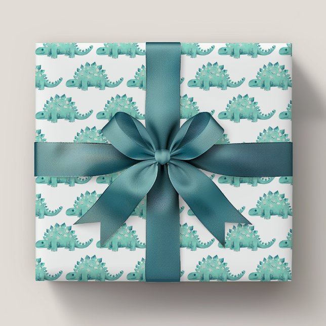 Hoja De Papel De Regalo Dinosaur Stegosaurus Kids Cumpleaños (Kids stegosaurus green dinosaur wrapping paper sheets. Matching products available. )