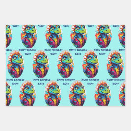 Hoja De Papel De Regalo Dinosaur Tough Kid Añadir nombre 3 cumpleaños