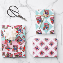 Hoja De Papel De Regalo Dinosaurio con С ostuma en colores de bandera bise