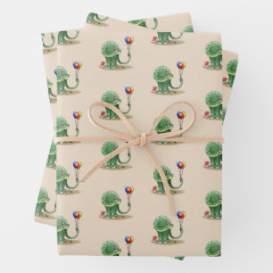 Hoja De Papel De Regalo Dinosaurio con globos Cumpleaños
