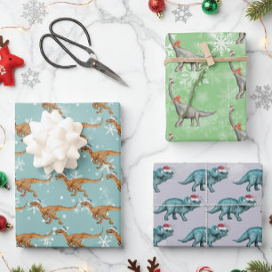 Hoja De Papel De Regalo Dinosaurio de Navidad divertido acuarela 