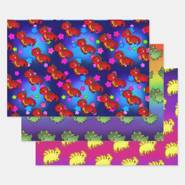 Hoja De Papel De Regalo Dinosaurio emocionante con estrellas de galaxia ar (Set)