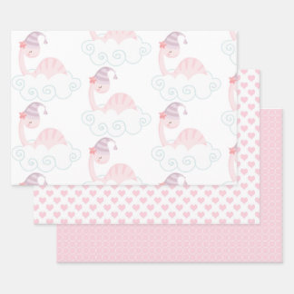 Hoja De Papel De Regalo Dinosaurio rosa durmiente