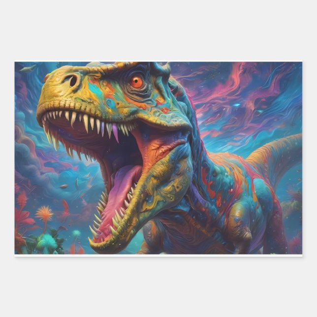 Hoja De Papel De Regalo Dinosaurio T-Rex (Anverso)