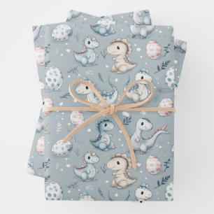 Hoja De Papel De Regalo Dinosaurios bebés en azul