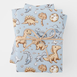 Hoja De Papel De Regalo Dinosaurios bebés en azul