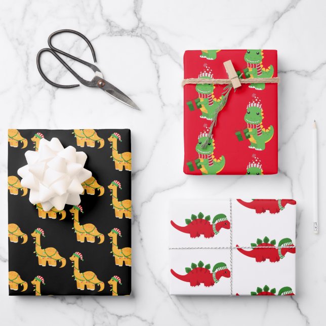 Hoja De Papel De Regalo Dinosaurios de Navidades Cutes (Anverso)
